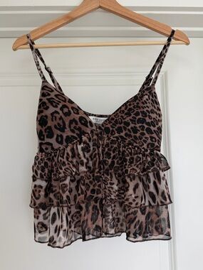 Good Days Project Leopard Print Mesh Ruffle Cami Tank Top Women’s Size M